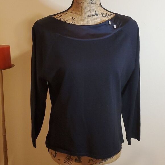 Talbots top, silk collar with rhinestone buttons , size Medium - Picture 1 of 9